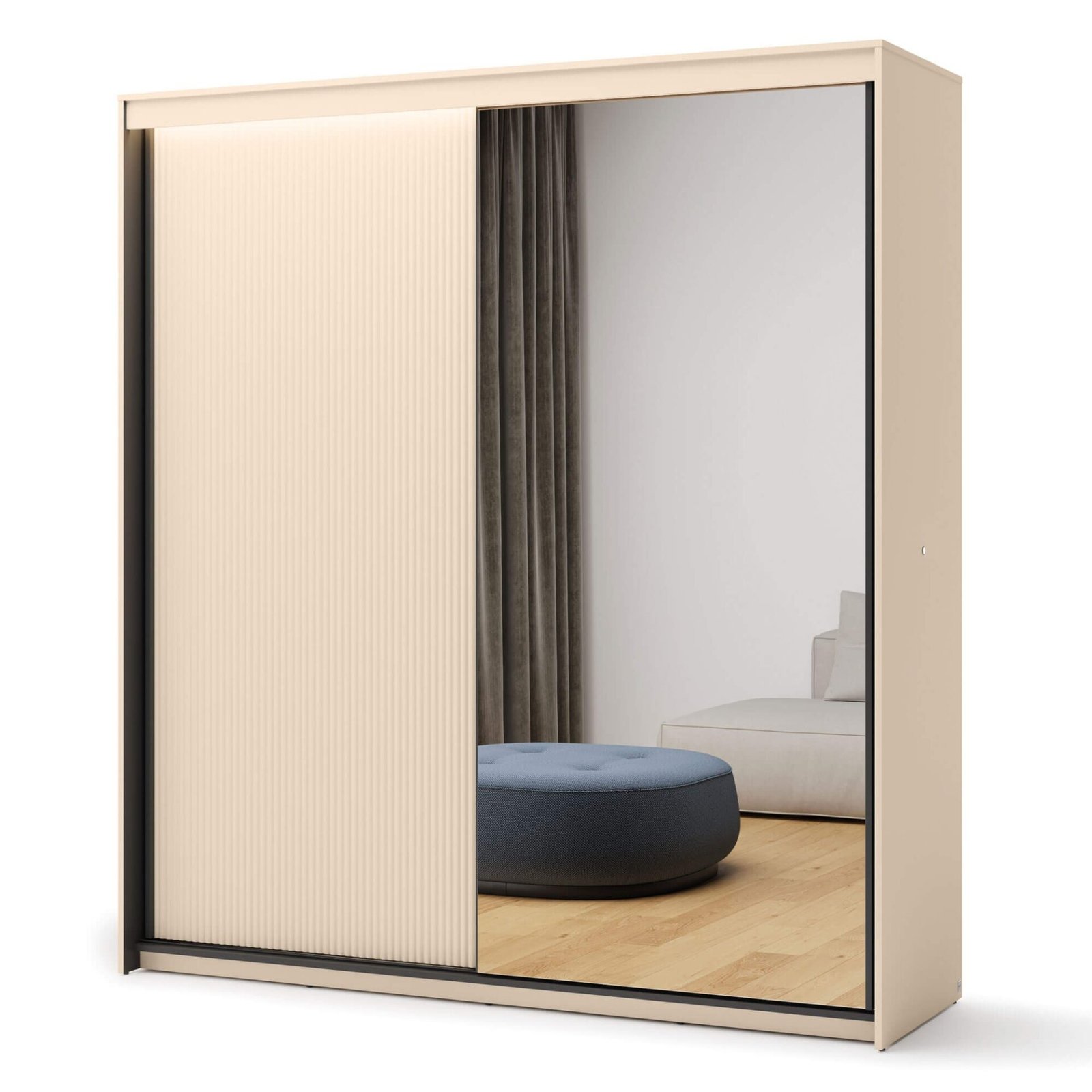 TREND TS-01 2D sliding wardrobe | Mirror, LED lighting | Beige, black - Image 3