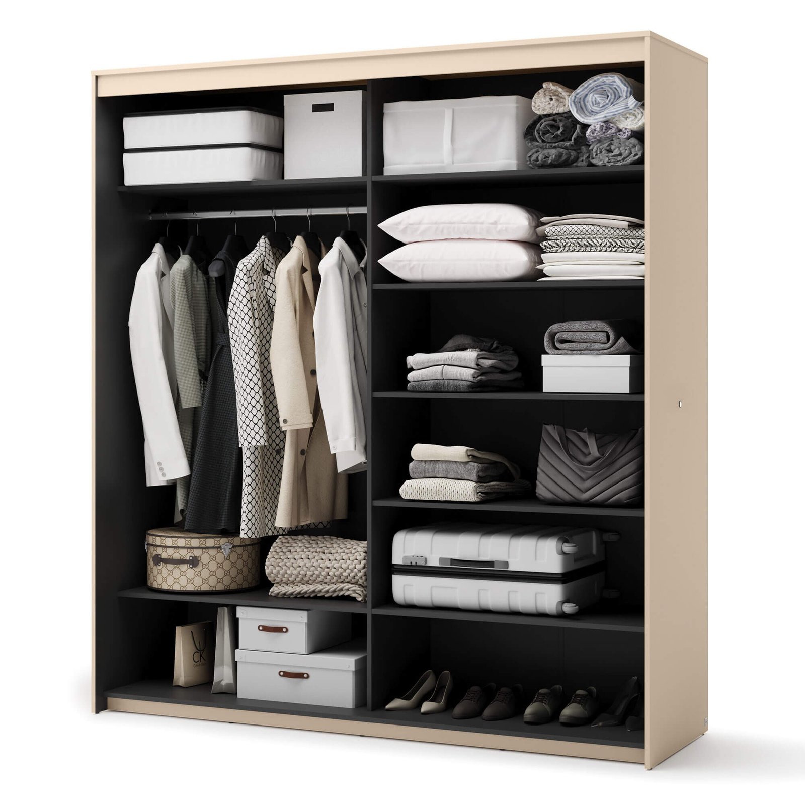 TREND TS-01 2D sliding wardrobe | Mirror, LED lighting | Beige, black - Image 5