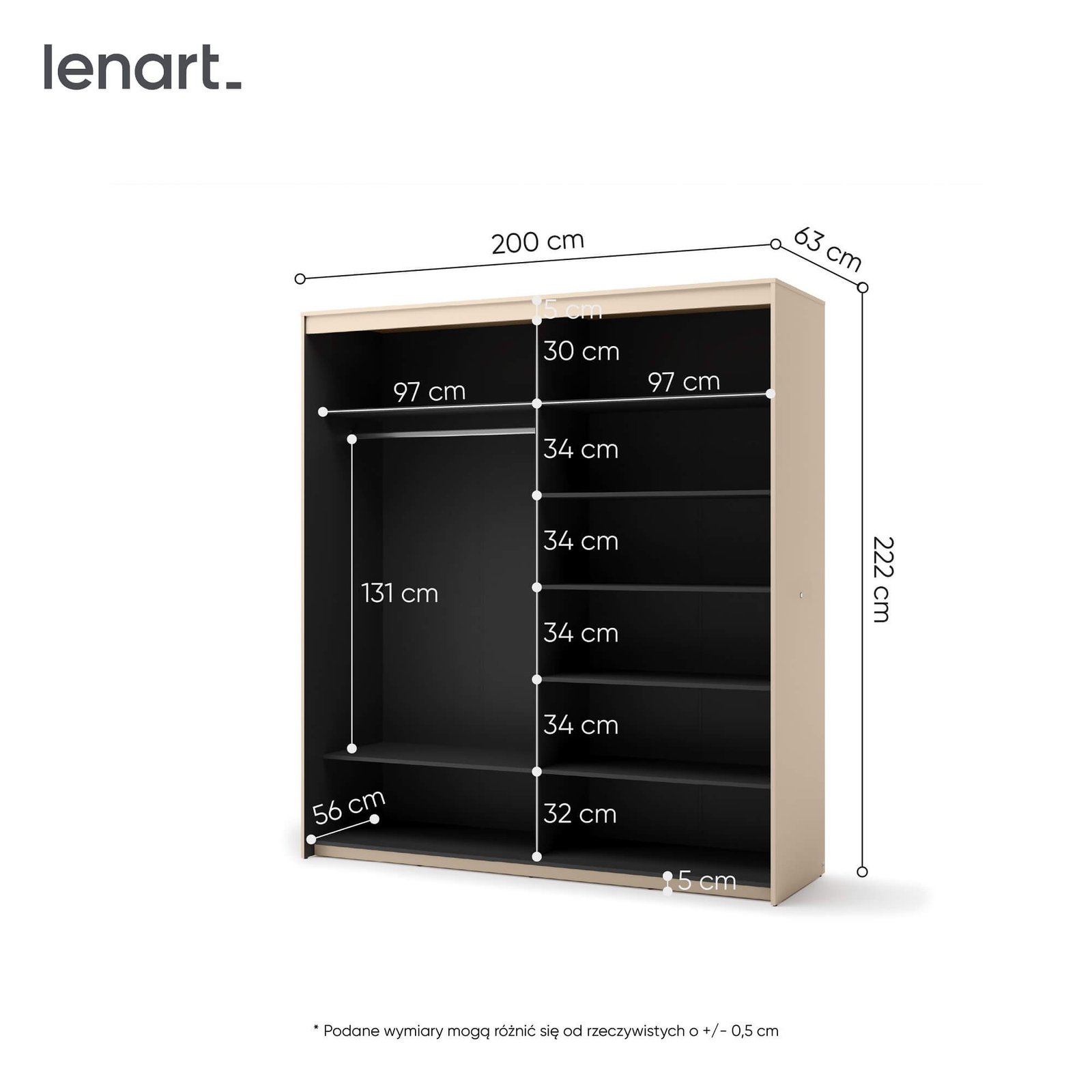 TREND TS-01 2D sliding wardrobe | Mirror, LED lighting | Beige, black - Image 7
