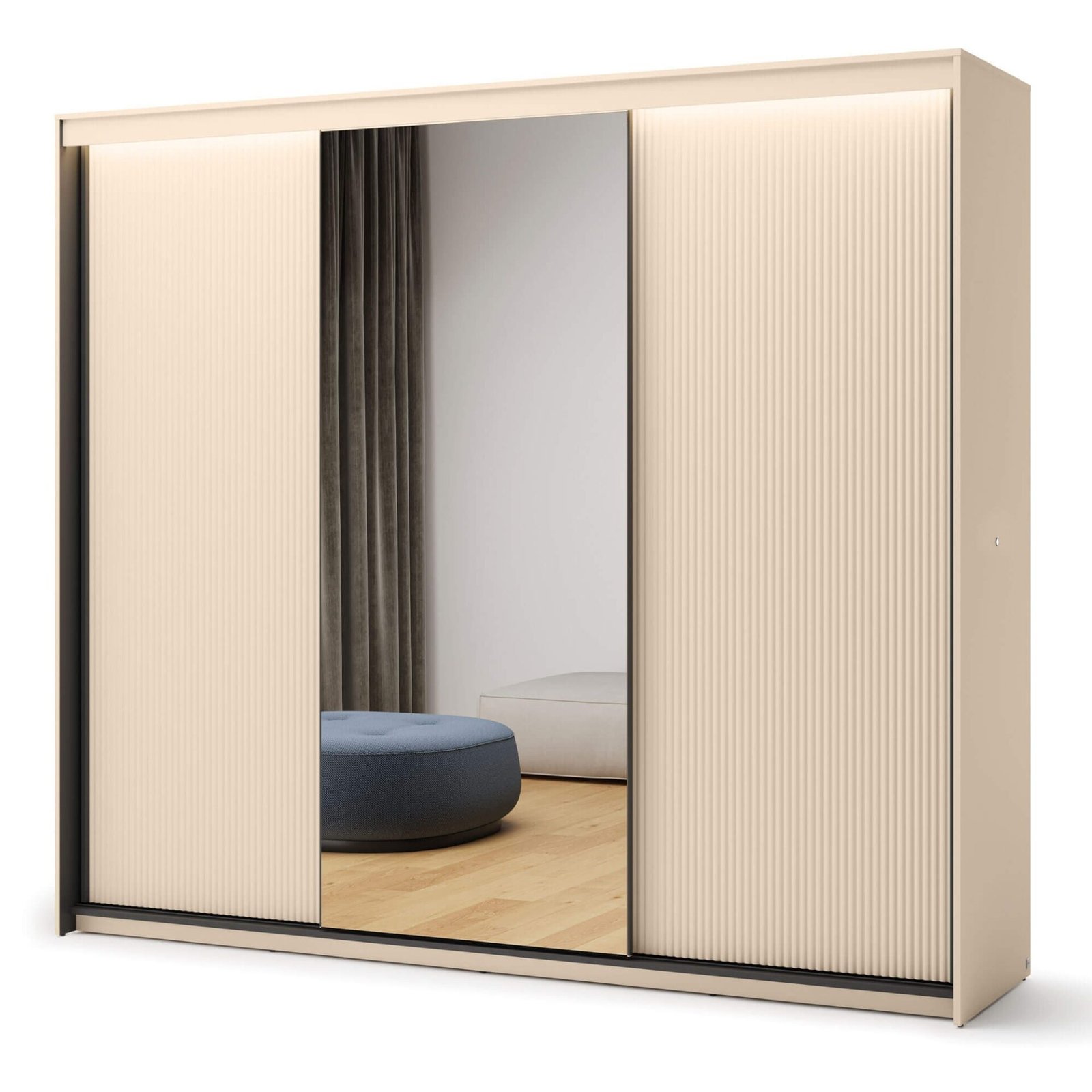 TREND TS-02 3D sliding wardrobe | Mirror, LED lighting | Beige, black - Image 3