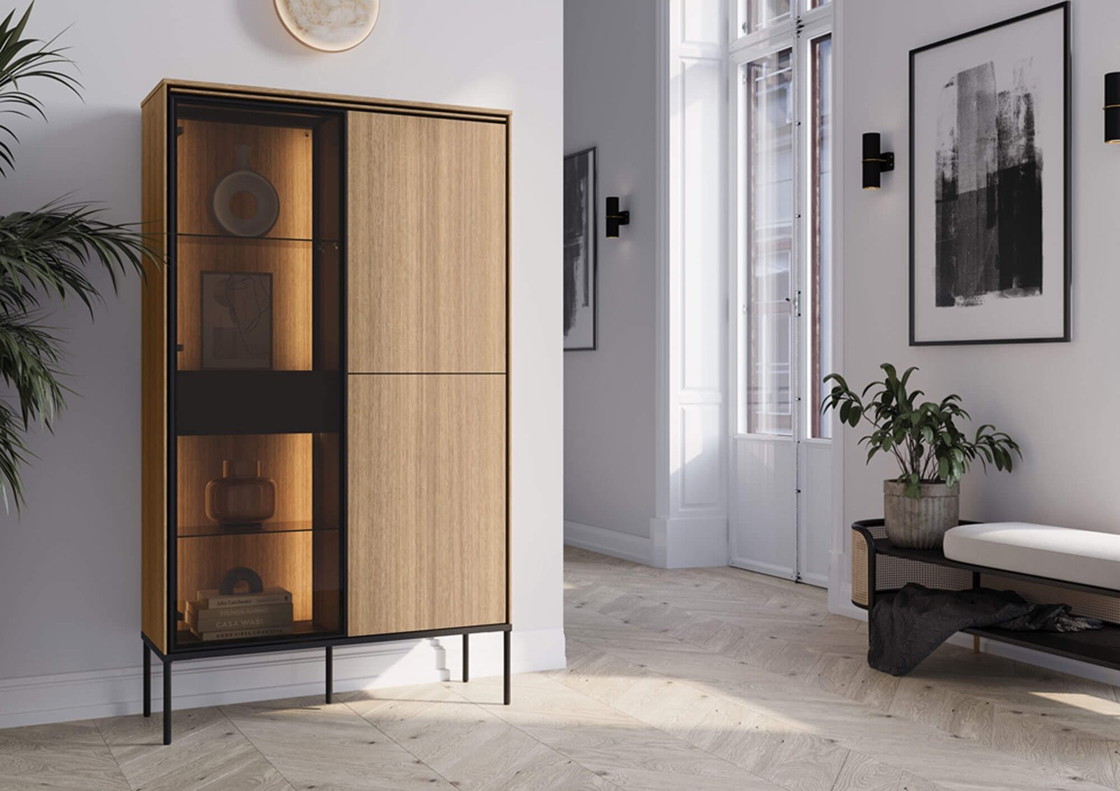 Chest of drawers with lighting 2d1w VISSO VI-01 | Linear oak - Image 2