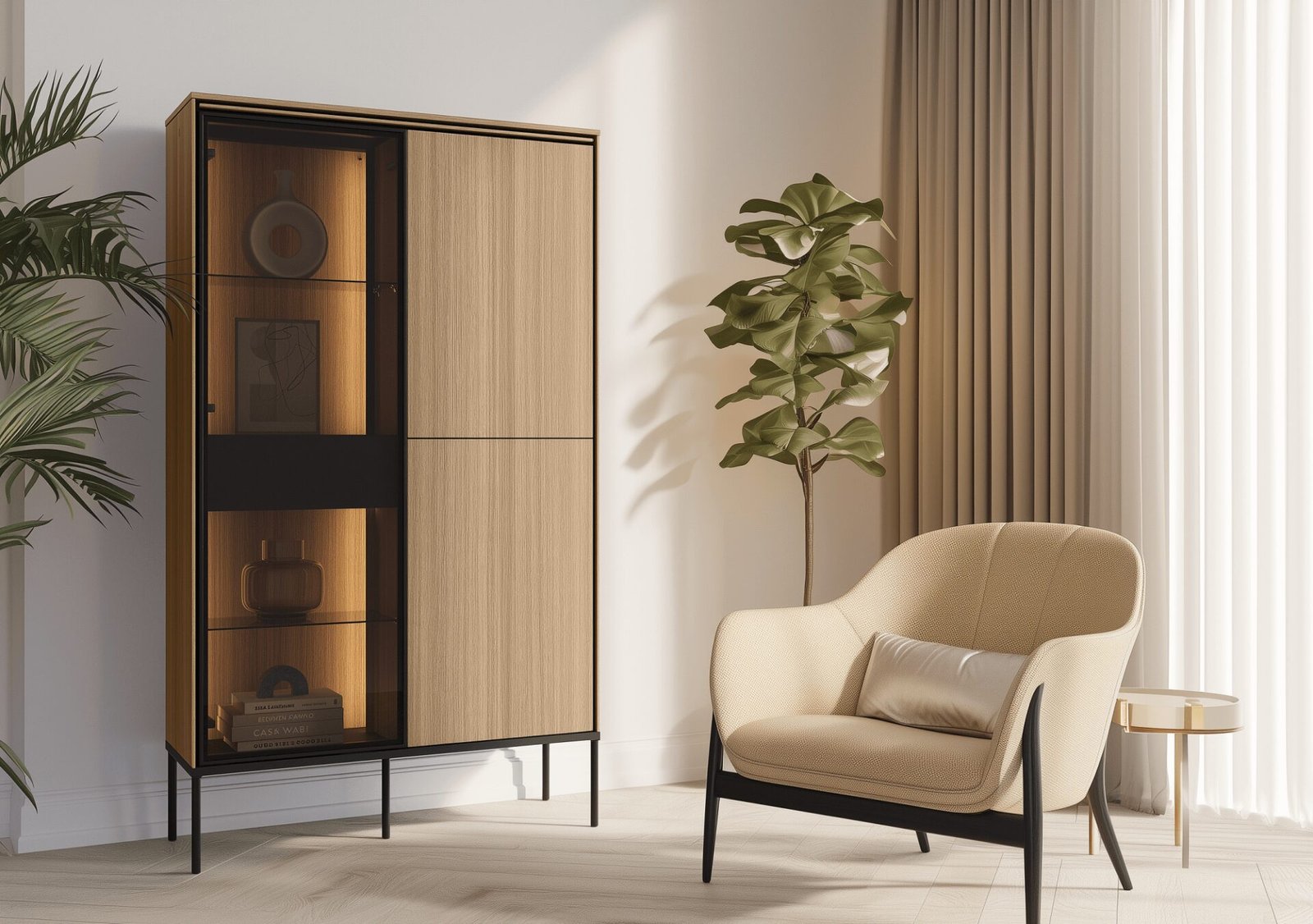Chest of drawers with lighting 2d1w VISSO VI-01 | Linear oak - Image 5