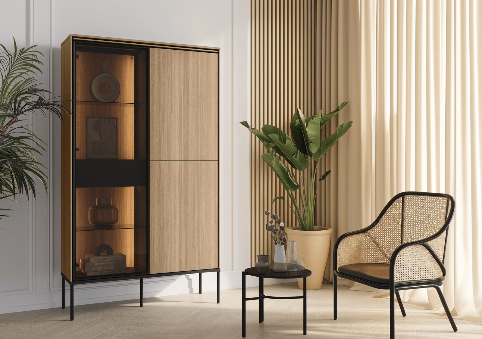 Chest of drawers with lighting 2d1w VISSO VI-01 | Linear oak - Image 7