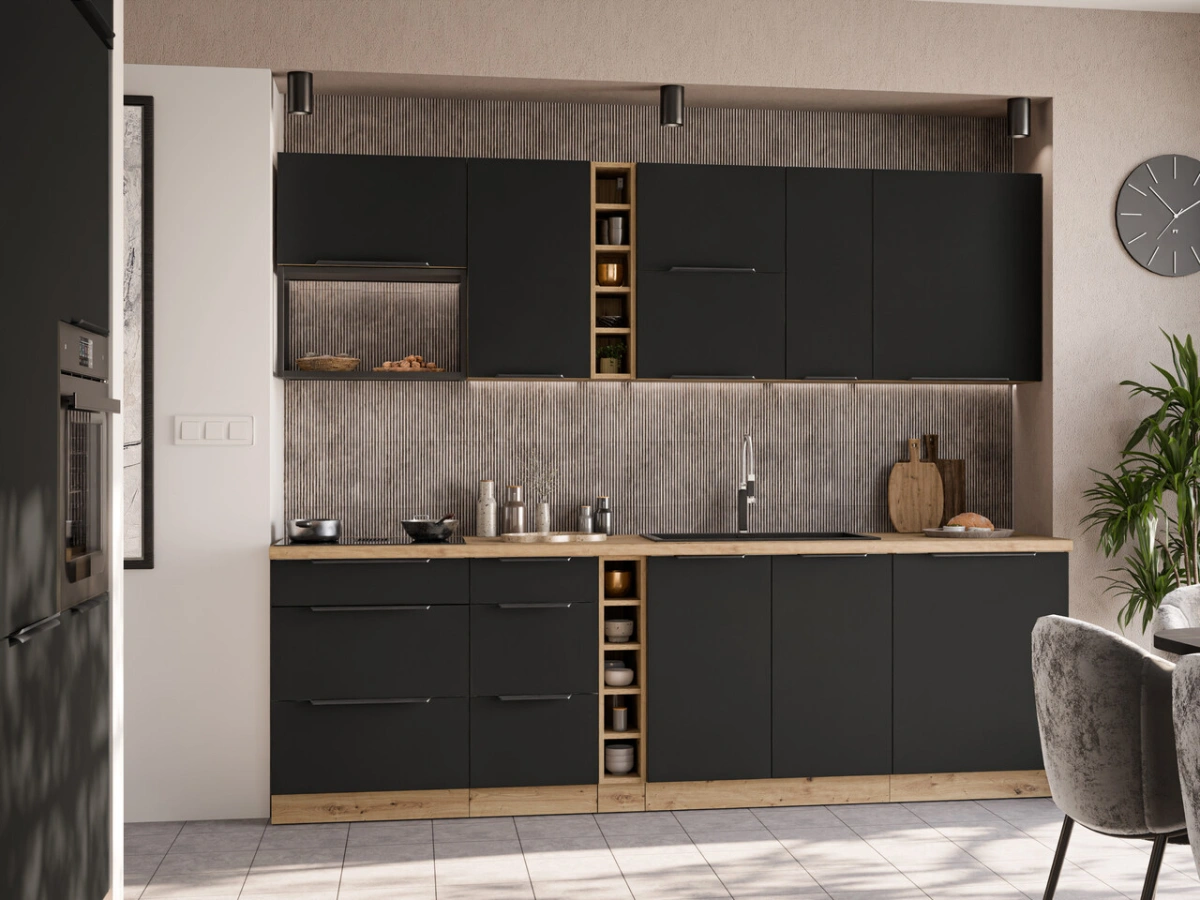 Kitchen set "Aria" with loft cabinets, 255 cm