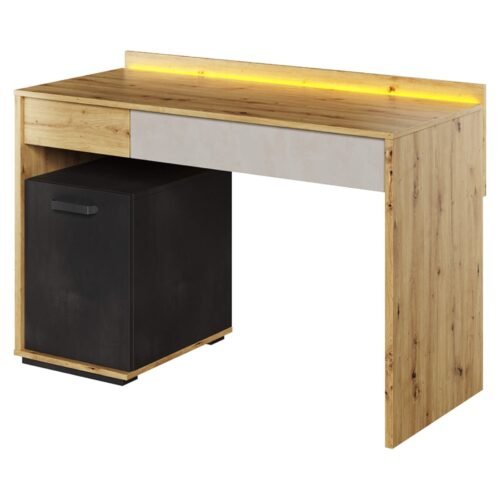 QUBIC QB-08 desk, oak/silk, cream/raw steel
