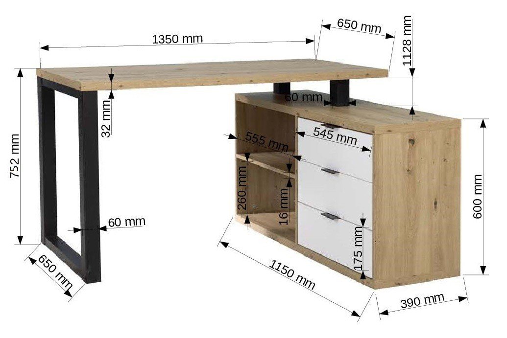 MARO II Artisan corner desk / white and black, ADRK - Image 4