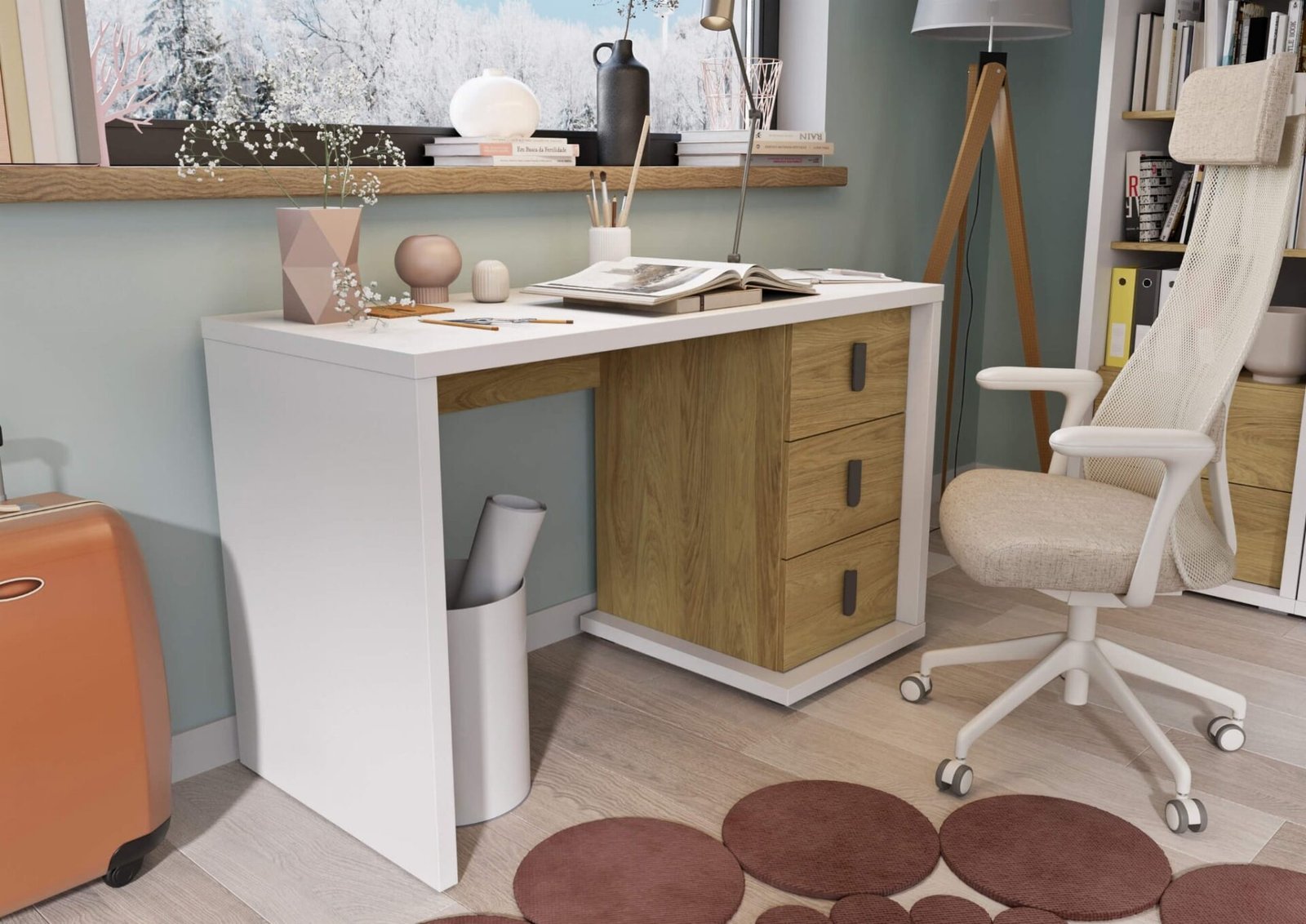 Scandinavian desk SIMI MS-06 white / natural hickory - Image 4