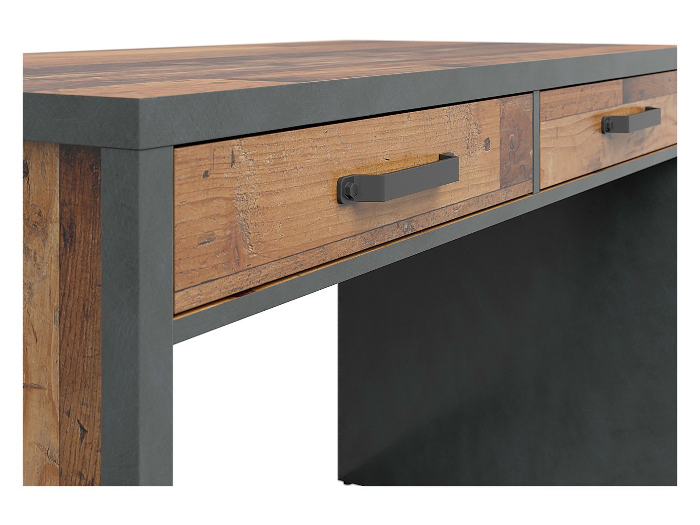 WESTON desk with two drawers, 120 cm, antique style, dark pine/mattress - Image 4