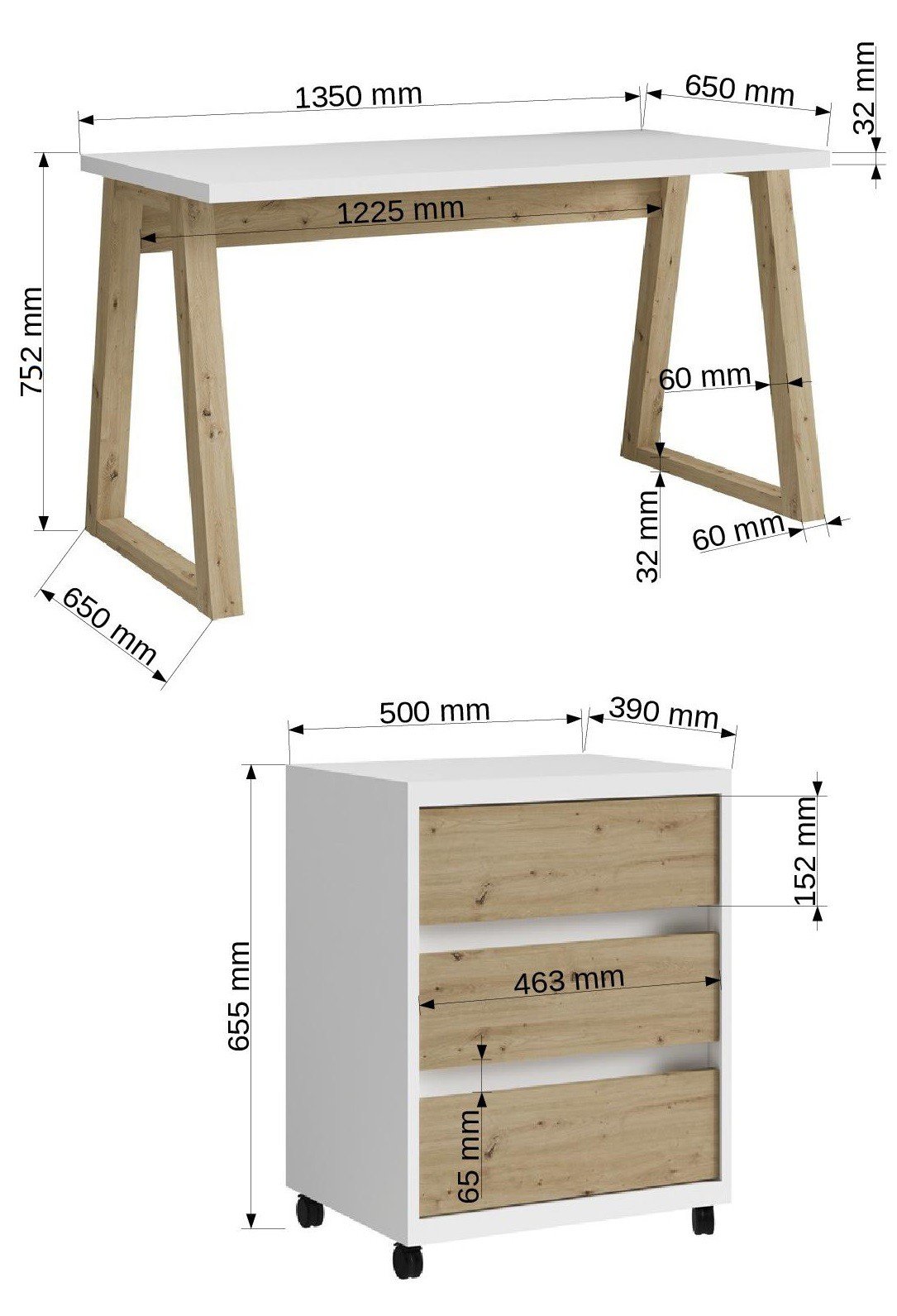 IWO I Artisan desk with drawer / white ADRK - Image 4