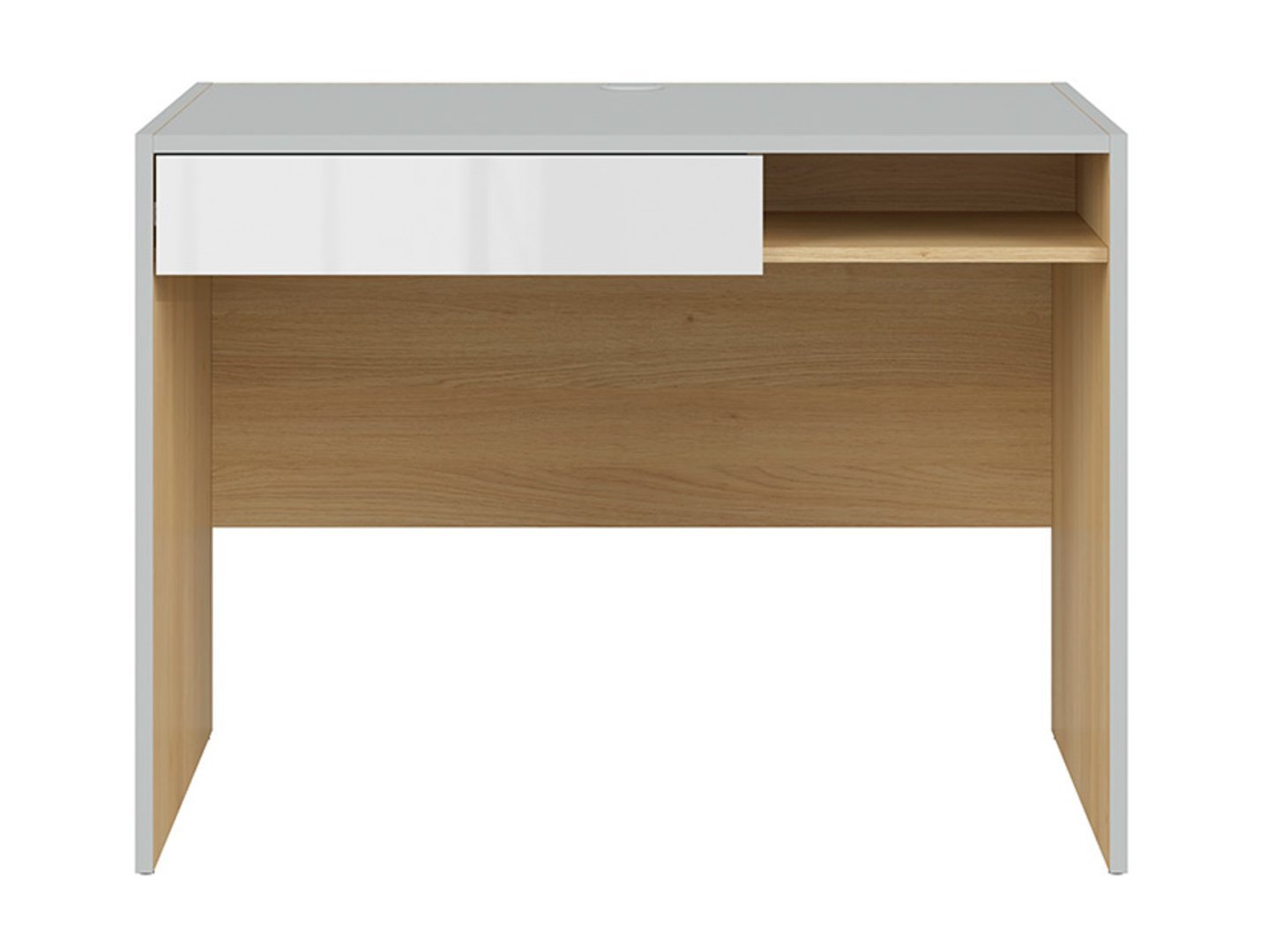 NANDU desk with drawer, 100 cm, light grey/polished oak/high-gloss white - Image 2