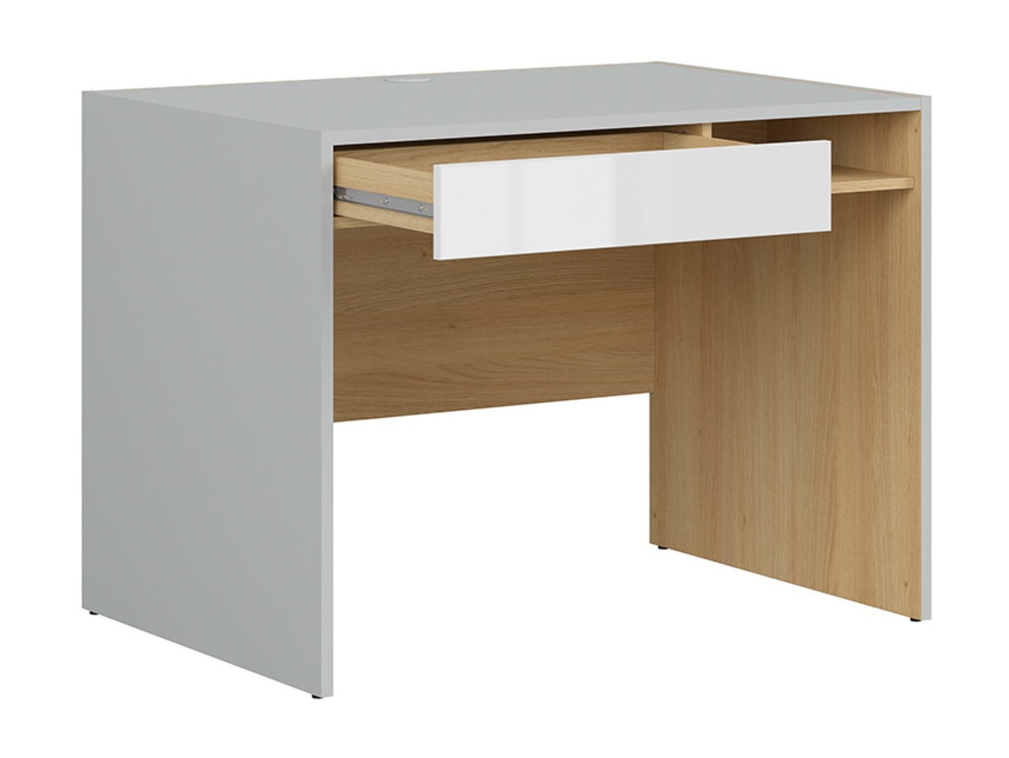 NANDU desk with drawer, 100 cm, light grey/polished oak/high-gloss white - Image 3