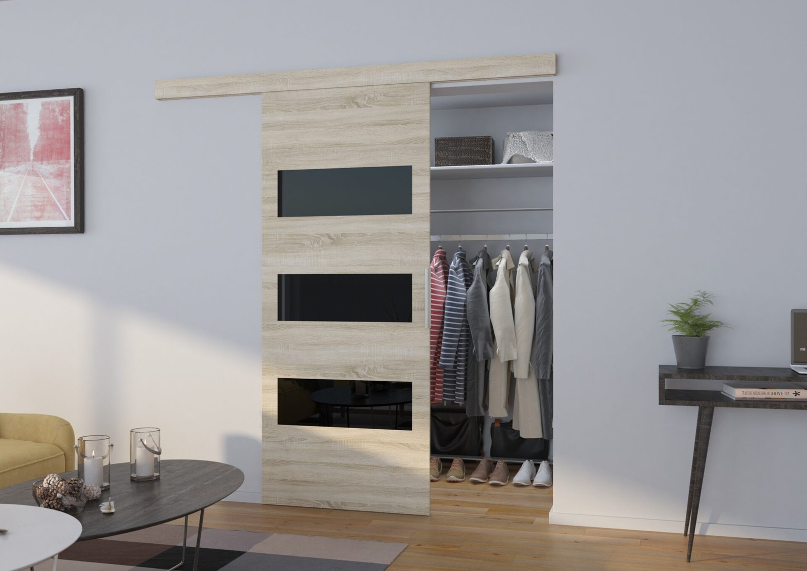ARES 106 Sonoma/black Lacobel ADRK wall-mounted sliding door - Image 2