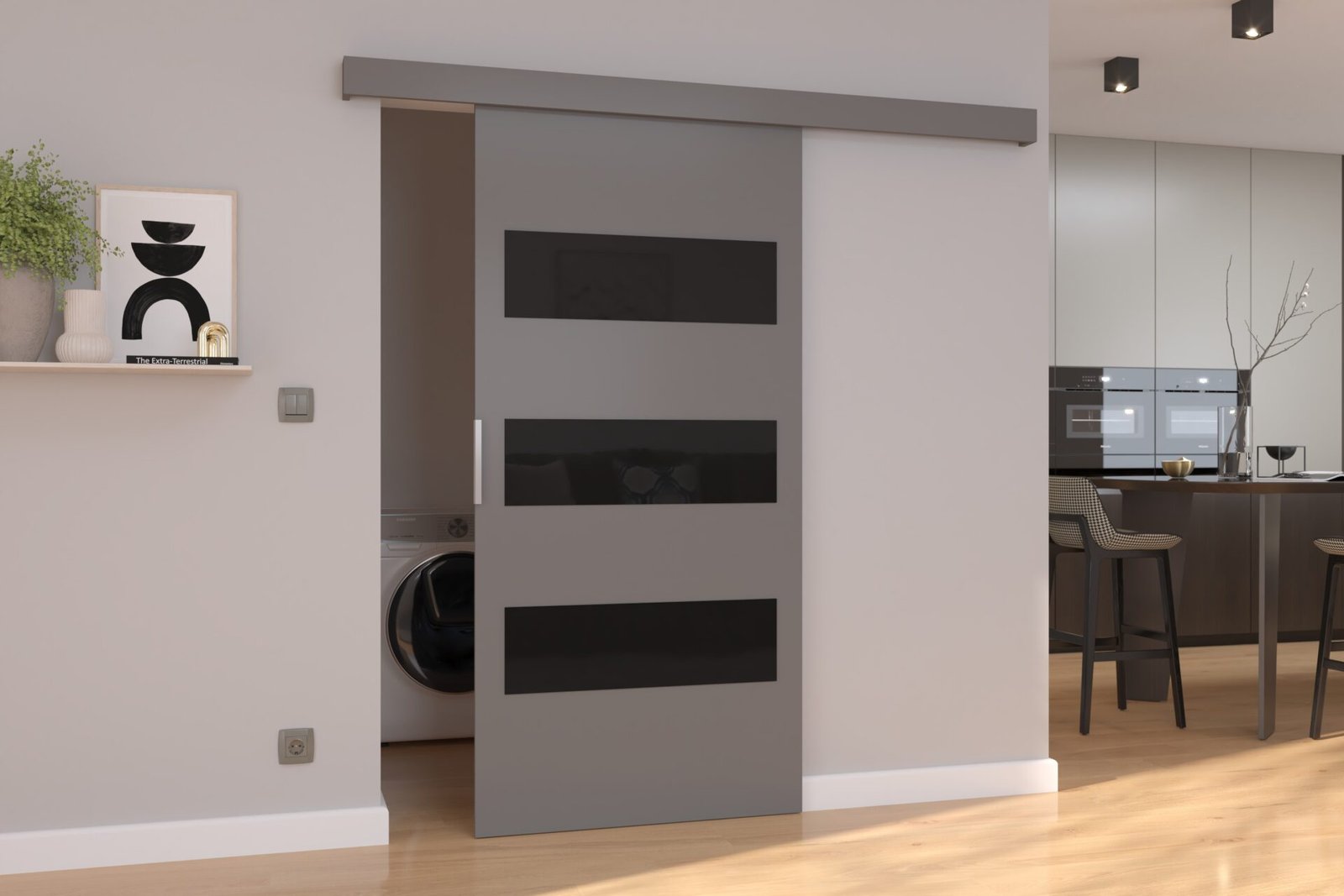 ARES 106 wall-mounted sliding door, grey/black, Lacobel ADRK - Image 2