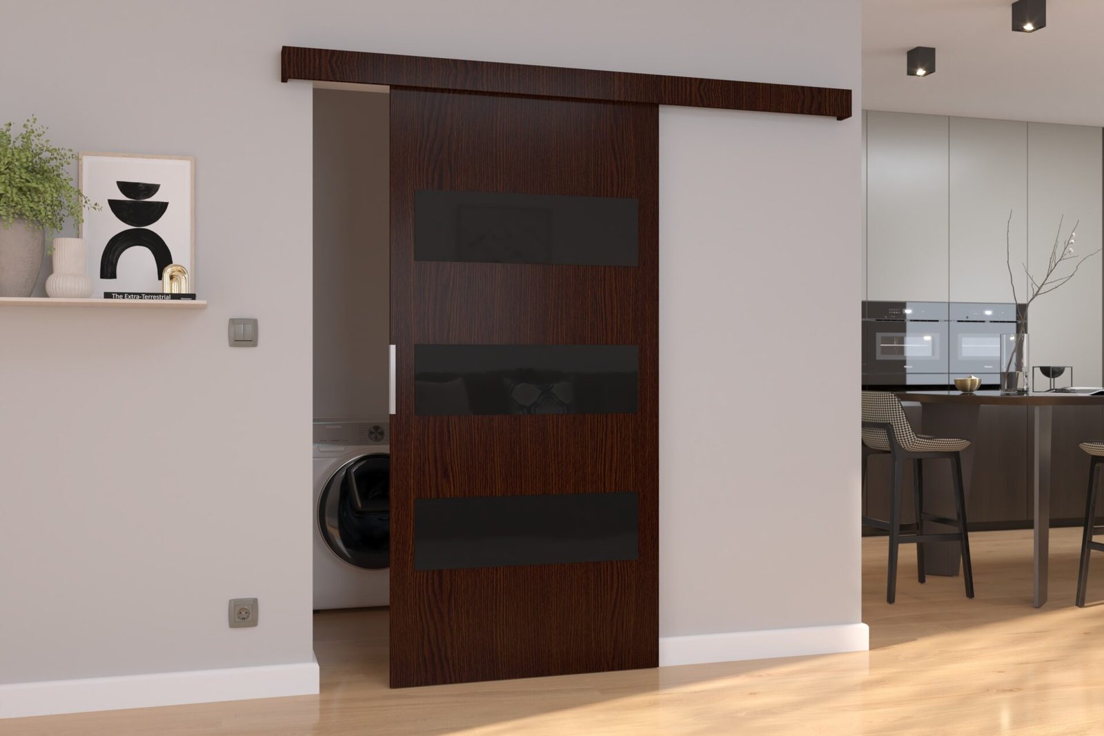 ARES 86 Wenge/Black Lacobel ADRK wall-mounted sliding door - Image 2
