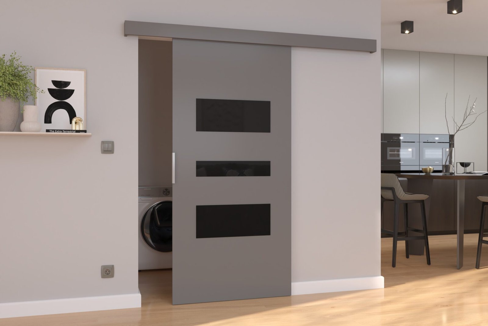 CENTO 106 wall-mounted sliding door, grey/black, Lacobel ADRK - Image 2