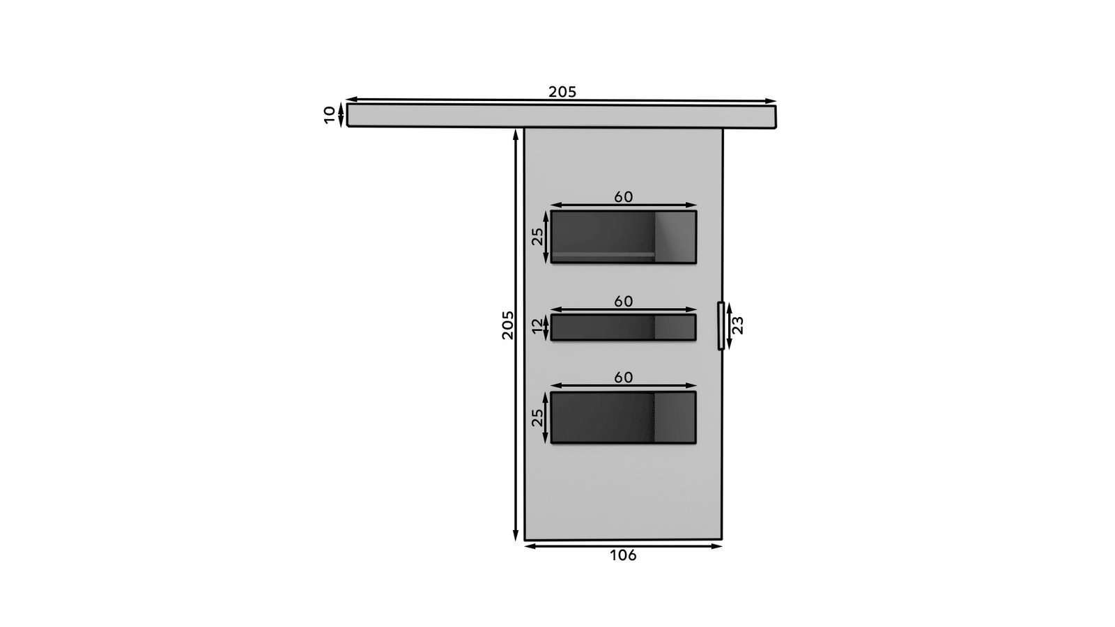 CENTO 106 wall-mounted sliding door, grey/black, Lacobel ADRK - Image 3