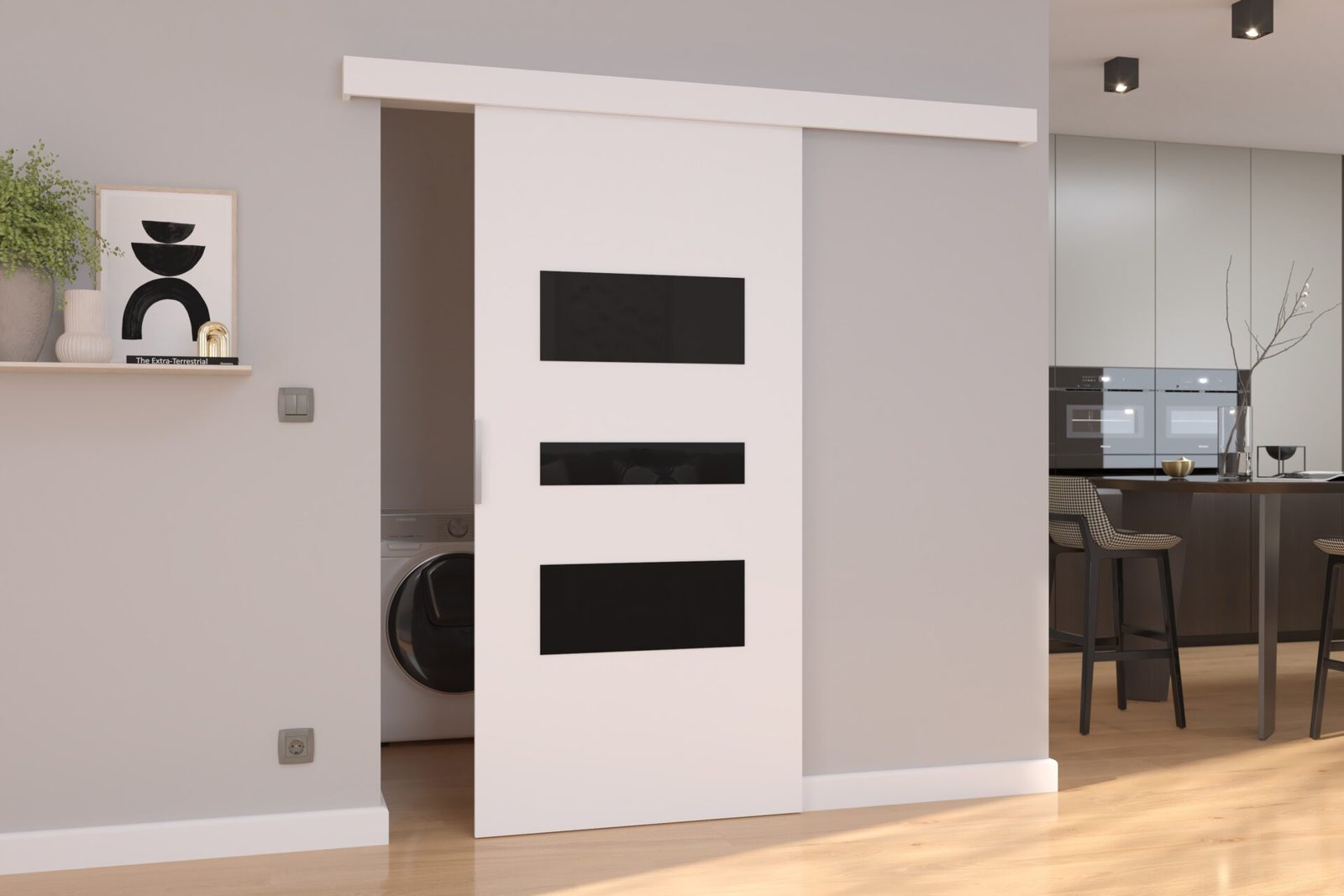 CENTO 86 wall-mounted sliding door, white/black, Lacobel ADRK - Image 2