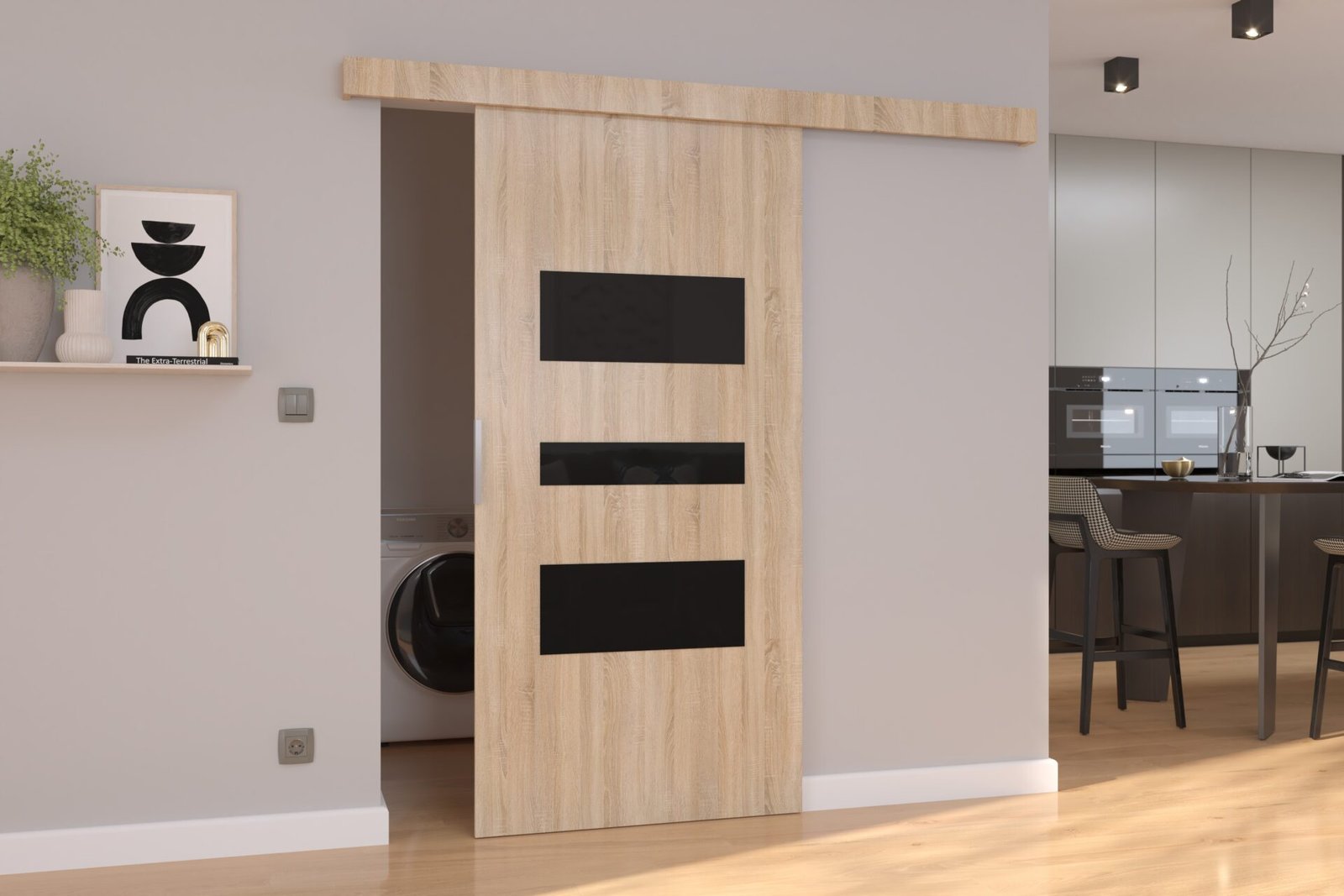 CENTO 86 Sonoma/Black Lacobel ADRK wall sliding door - Image 2