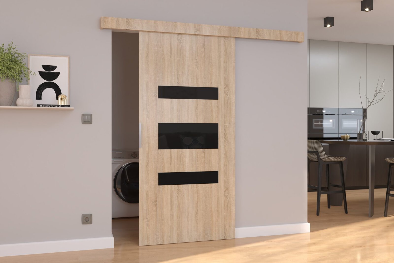 DESIO 76 Sonoma/black Lacobel ADRK wall-mounted sliding door - Image 2