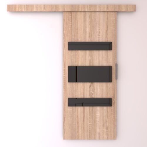 DESIO 76 Sonoma/black Lacobel ADRK wall-mounted sliding door