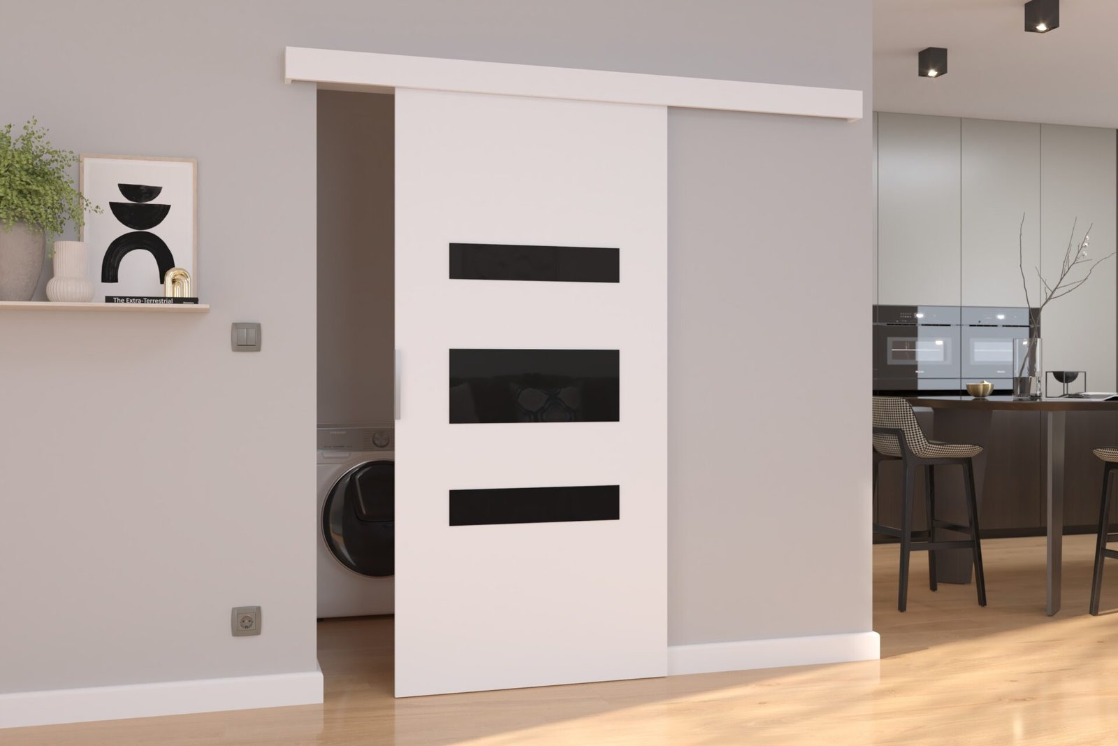 DESIO 86 wall-mounted sliding door, white/black, Lacobel ADRK - Image 2