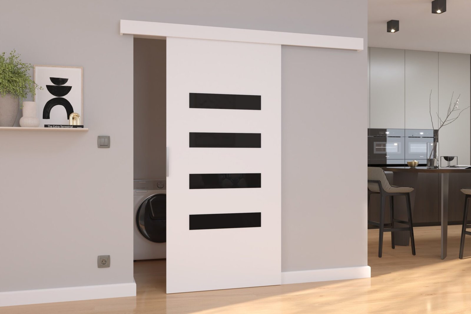 FORLI 106 Wall-mounted sliding door, white/black, Lacobel ADRK - Image 2