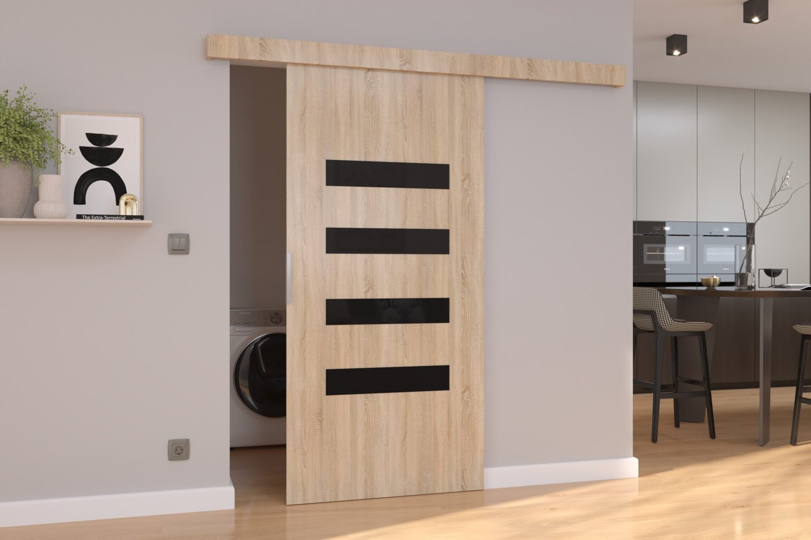 FORLI 106 Sonoma/black Lacobel ADRK wall sliding door - Image 2