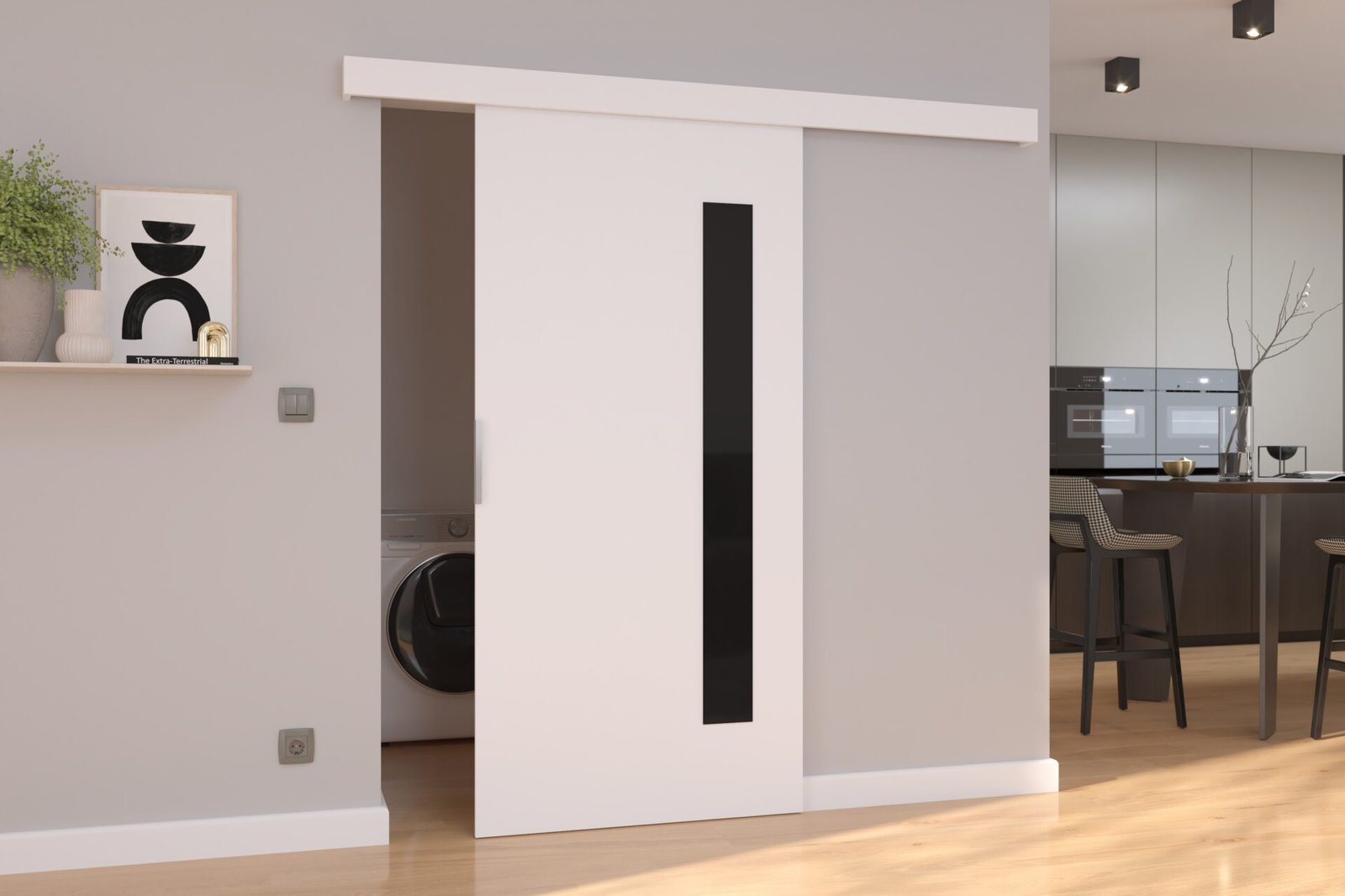 GELA 106 wall-mounted sliding door, white/black, Lacobel ADRK - Image 2