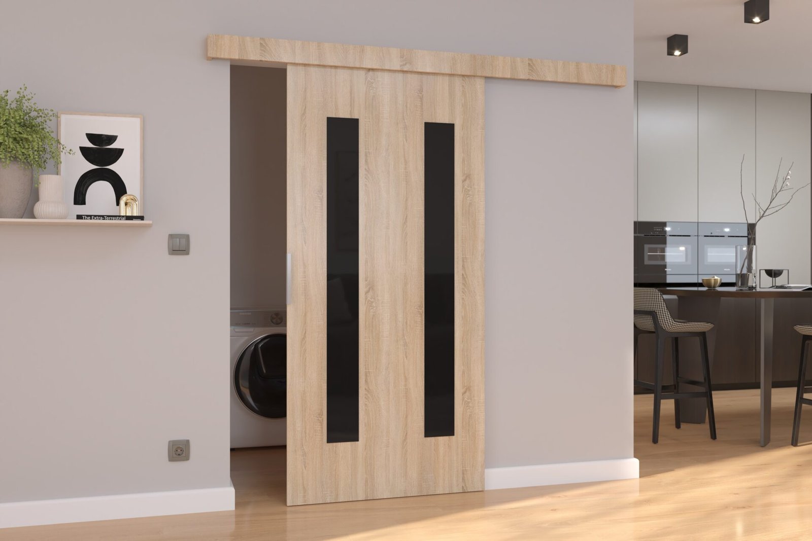 HERS 106 Sonoma/Black Lacobel ADRK wall sliding door - Image 2