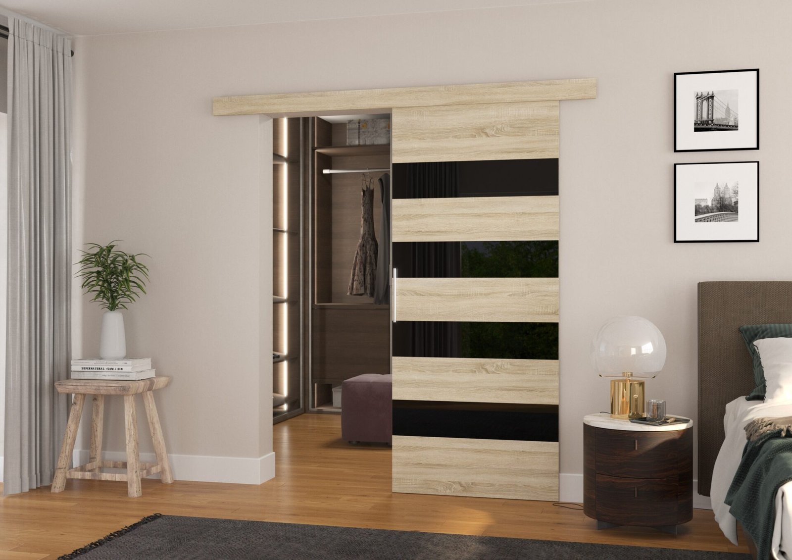 MILOU 86 Sonoma/Black Lacobel ADRK wall sliding door - Image 2