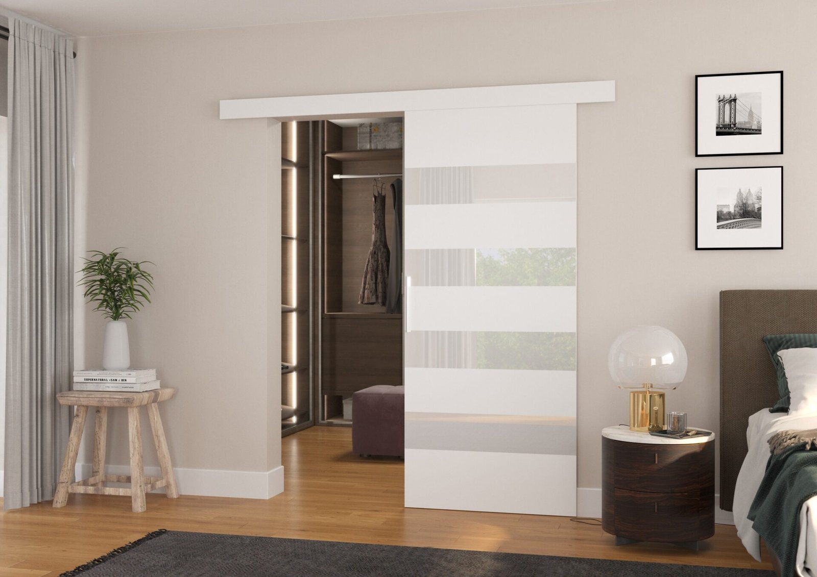 MILOU 96 White/White Lacobel ADRK wall sliding door - Image 2