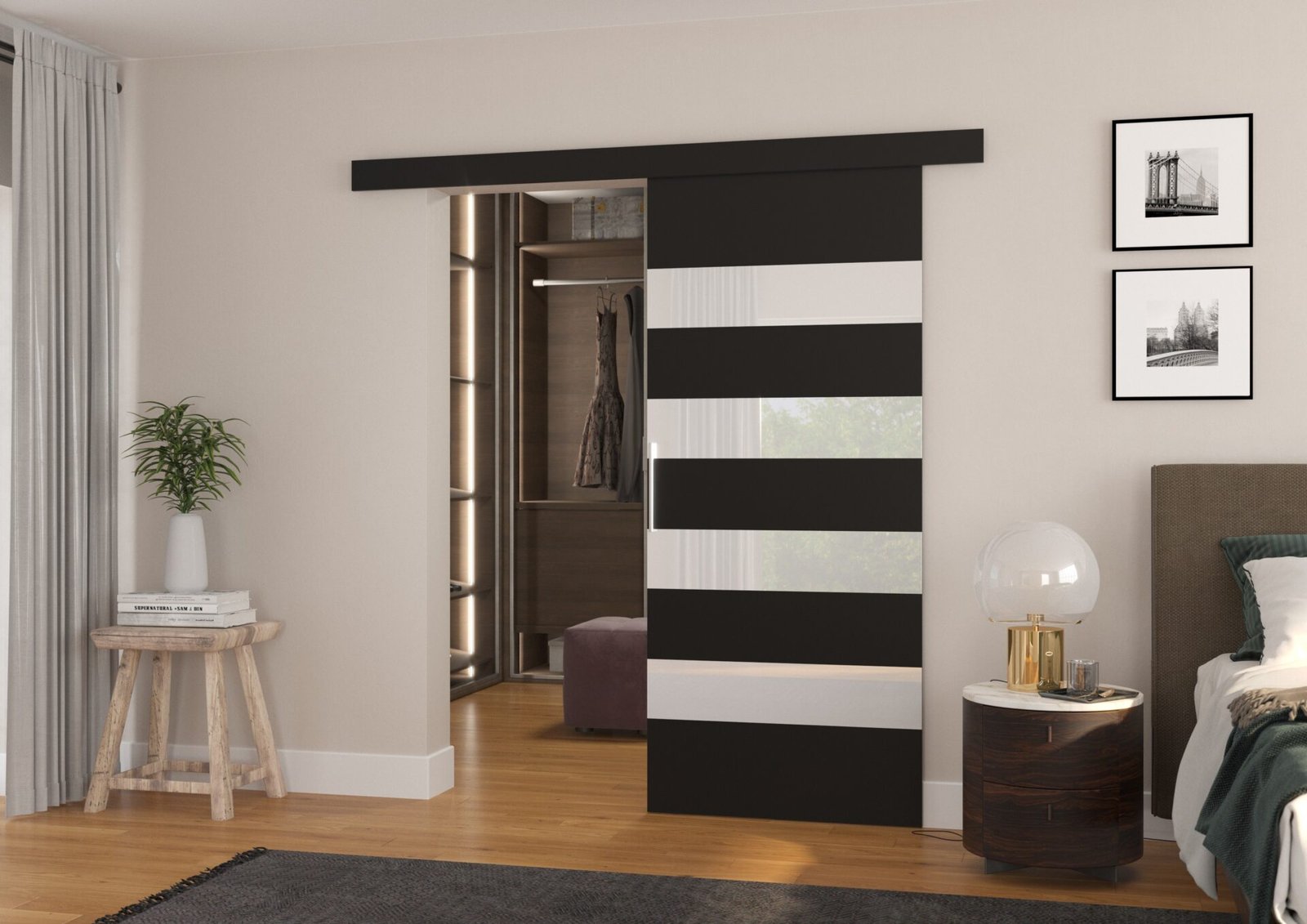 MILOU 96 black/white Lacobel ADRK wall-mounted sliding door - Image 2