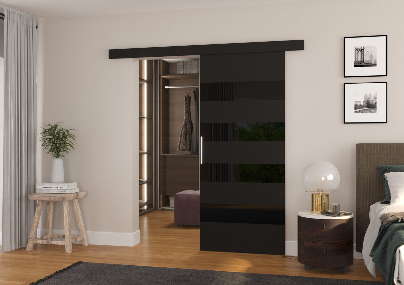 MILOU 96 Black/black Lacobel ADRK wall sliding door - Image 2