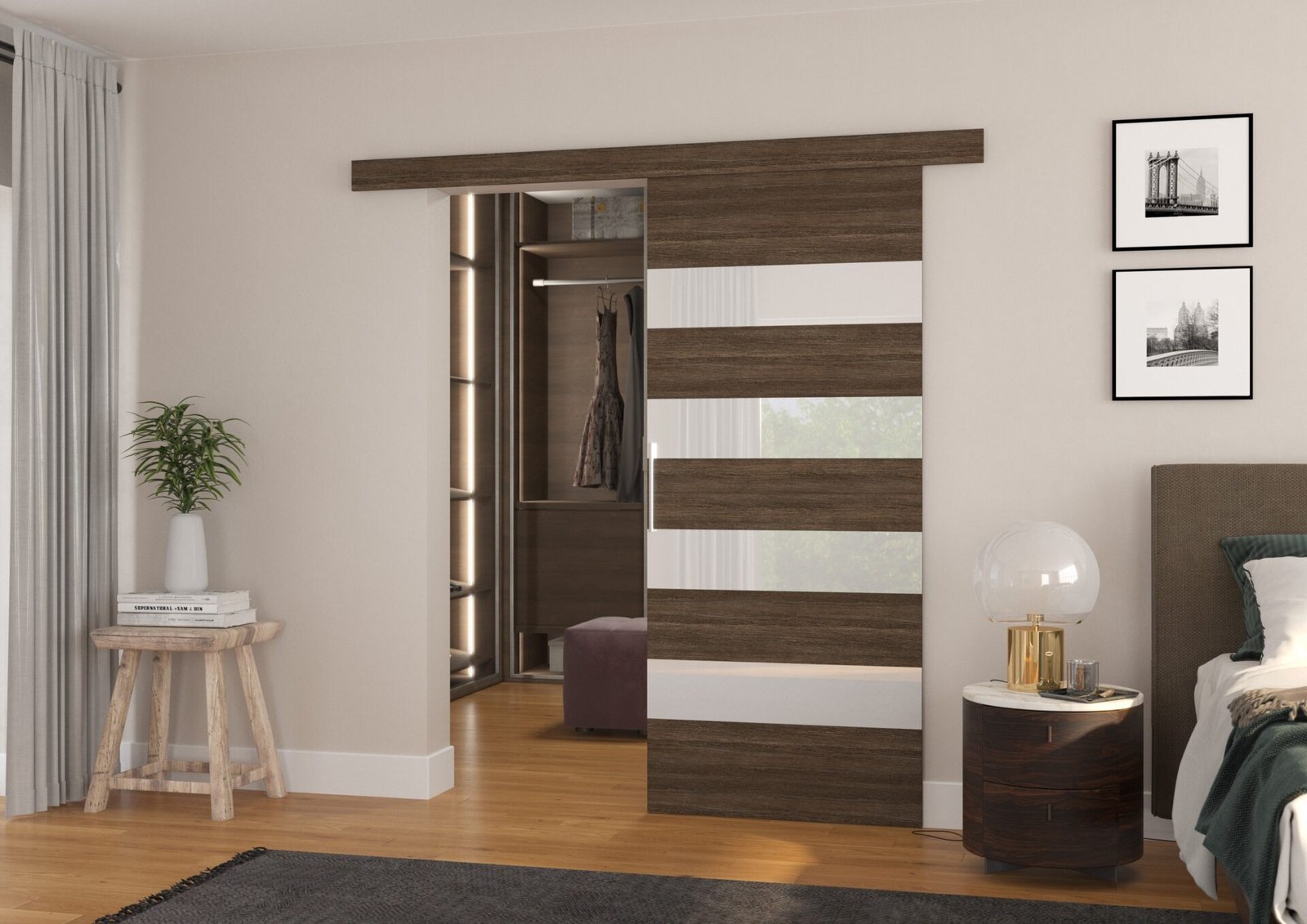 MILOU 96 chocolate/white Lacobel ADRK sliding wall door - Image 2