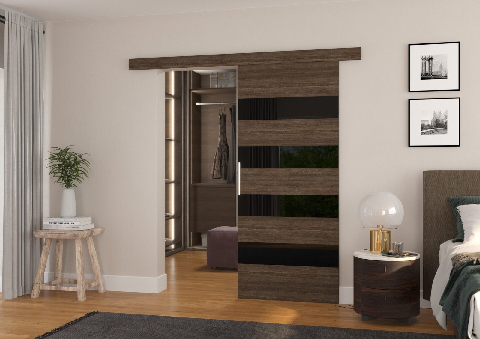 MILOU 96 chocolate/black Lacobel ADRK sliding wall door - Image 2