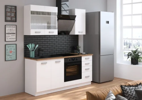 Ecological white kitchen 180 cm with display cabinet