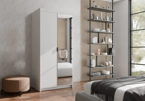 Elena 2D wardrobe, white matt, with mirror