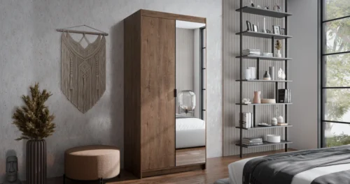 Elena 2D wardrobe, oak color, Lefkas, with mirror