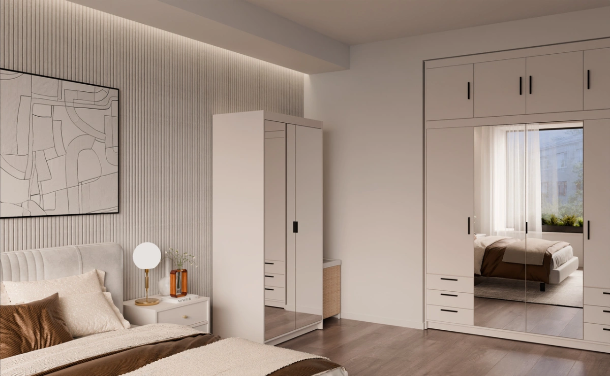 Elena wardrobe with 2D mirrors, beige - Image 5