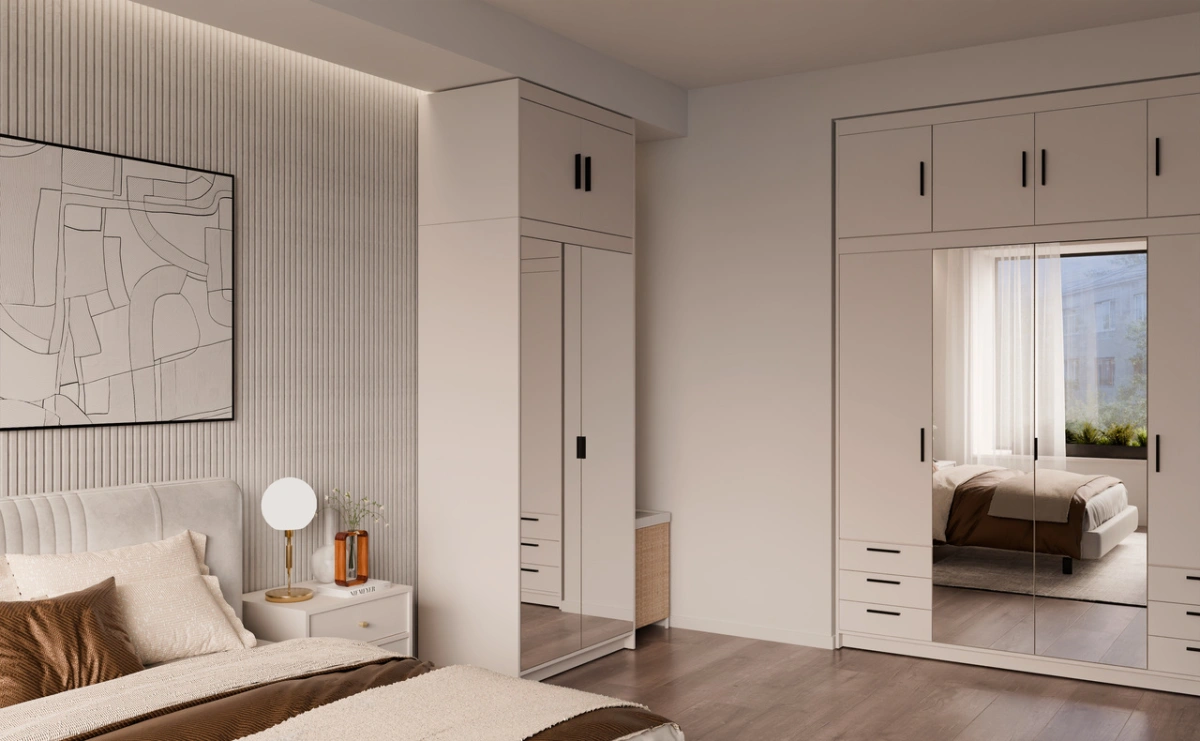 Elena wardrobe with 2D mirrors, beige - Image 6