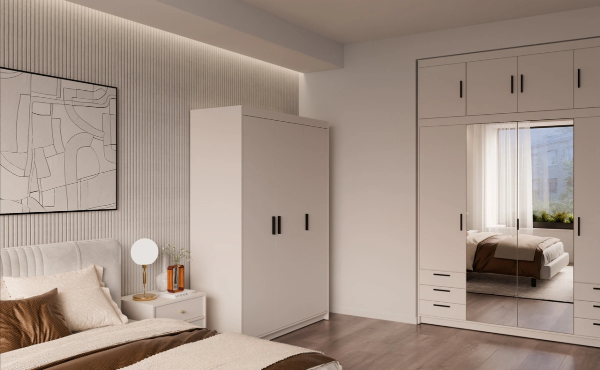 Elena 3D three-door wardrobe, beige - Image 5