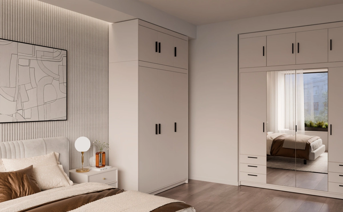 Elena 3D three-door wardrobe, beige - Image 6