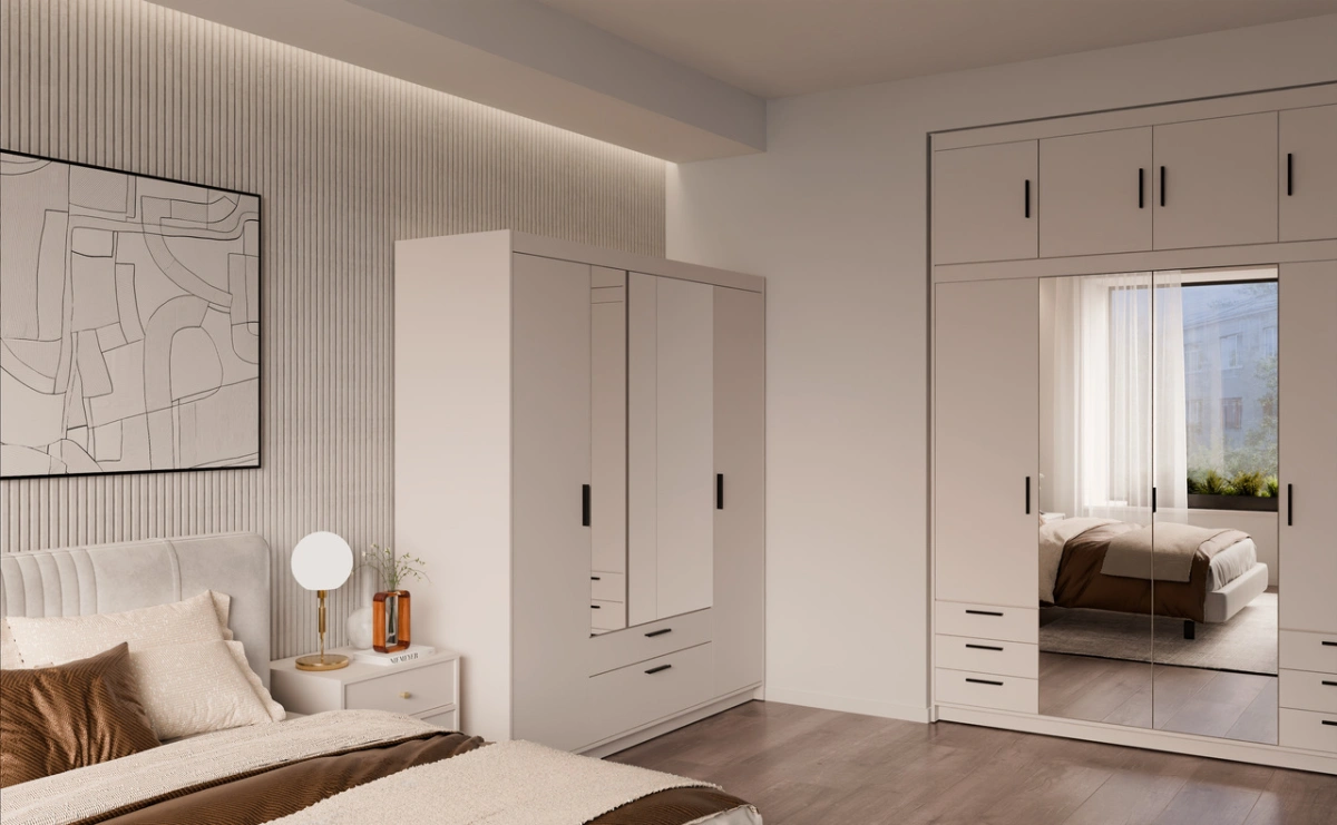 Four-door wardrobe with mirrors Elena 4D beige - Image 5