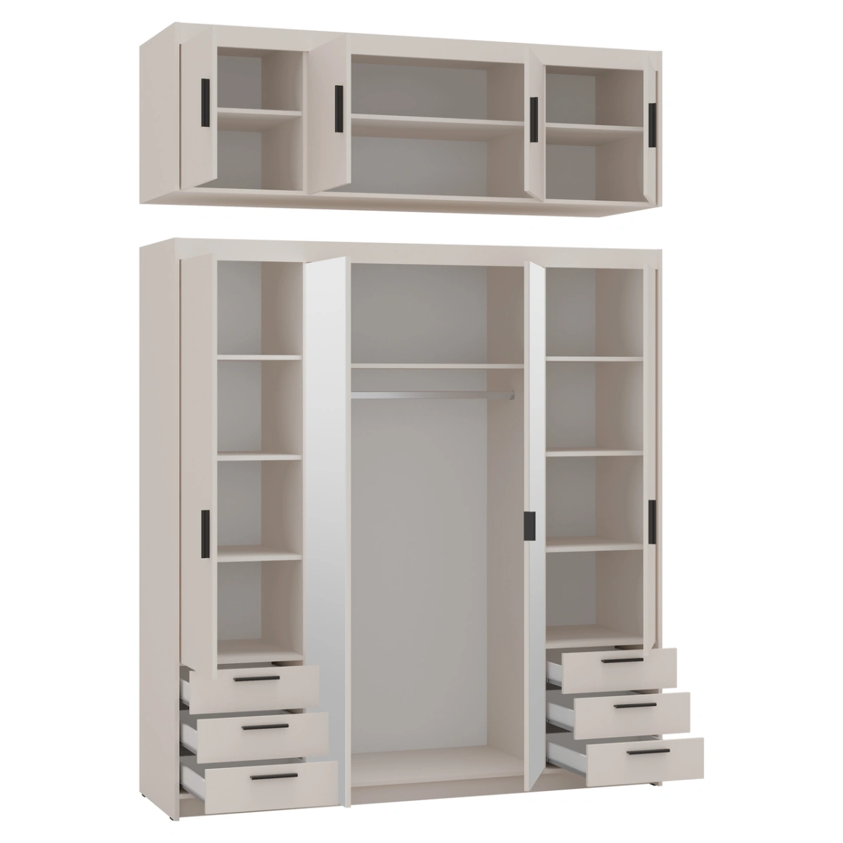 Wardrobe with mirrors and drawers Elena 4D 6S beige - Image 4