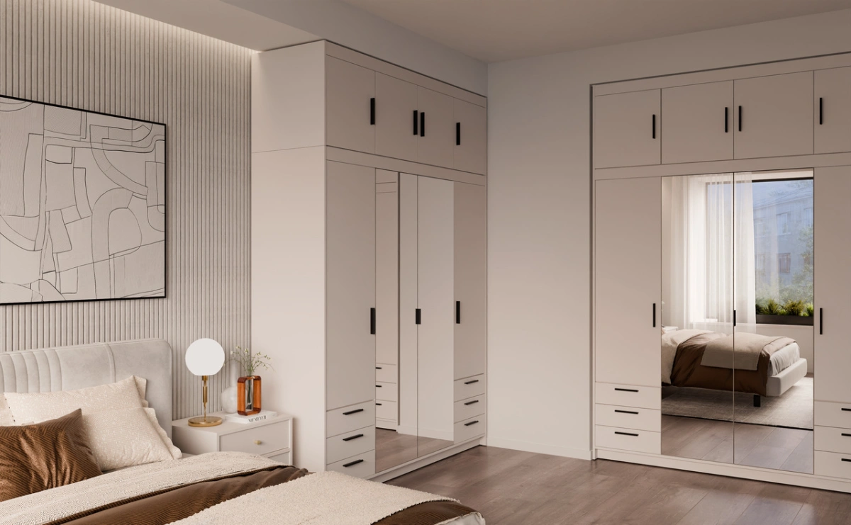Wardrobe with mirrors and drawers Elena 4D 6S beige - Image 6