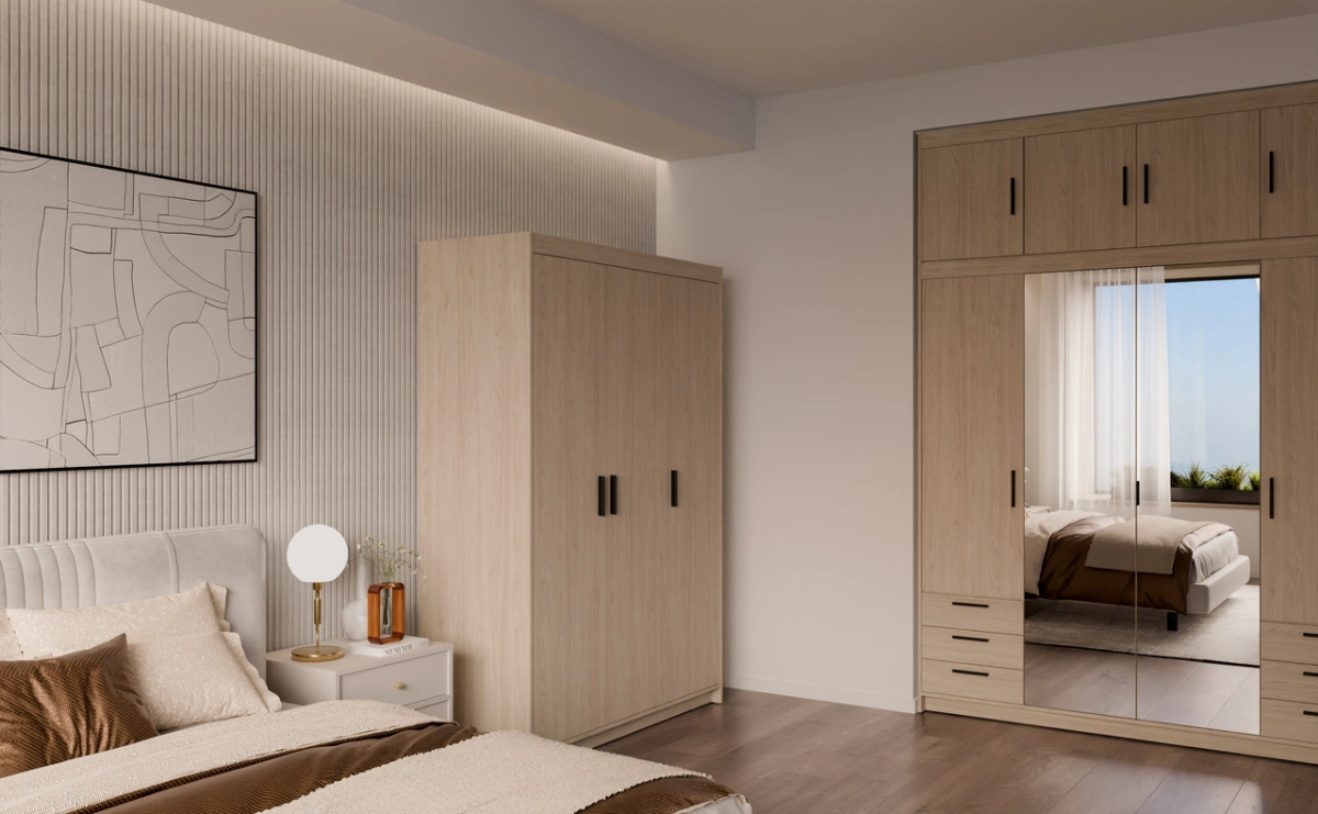Elena 3D three-door wardrobe, oiled oak - Image 5