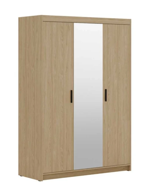 Three-door wardrobe with mirror Elena 3D, oiled oak