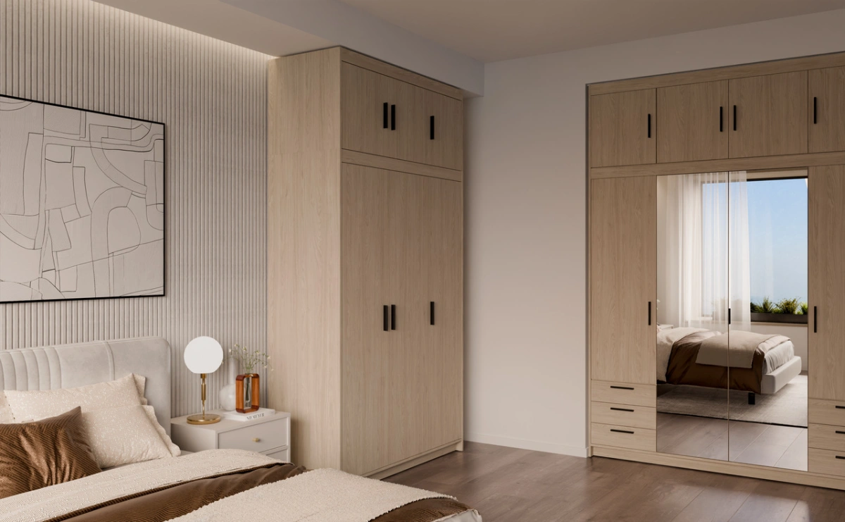 Elena 3D three-door wardrobe, oiled oak - Image 6
