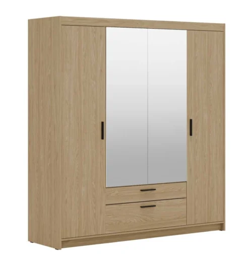 Four-door wardrobe with mirrors Elena 4D, oiled oak