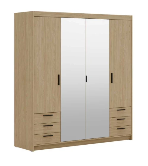 Wardrobe with mirrors and drawers Elena 4D 6S oiled oak